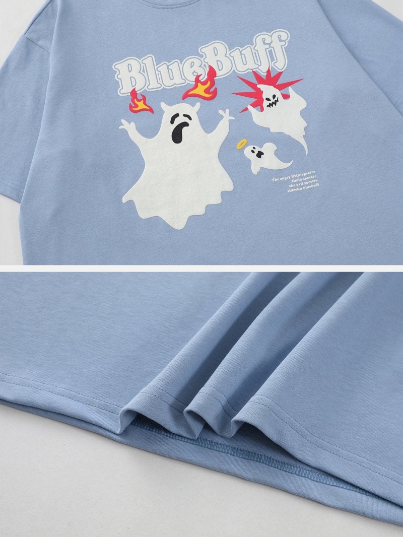 T Shirts Aelfric Eden Blue Buff Ghost Print Tee Bleu | ZPA-83124729